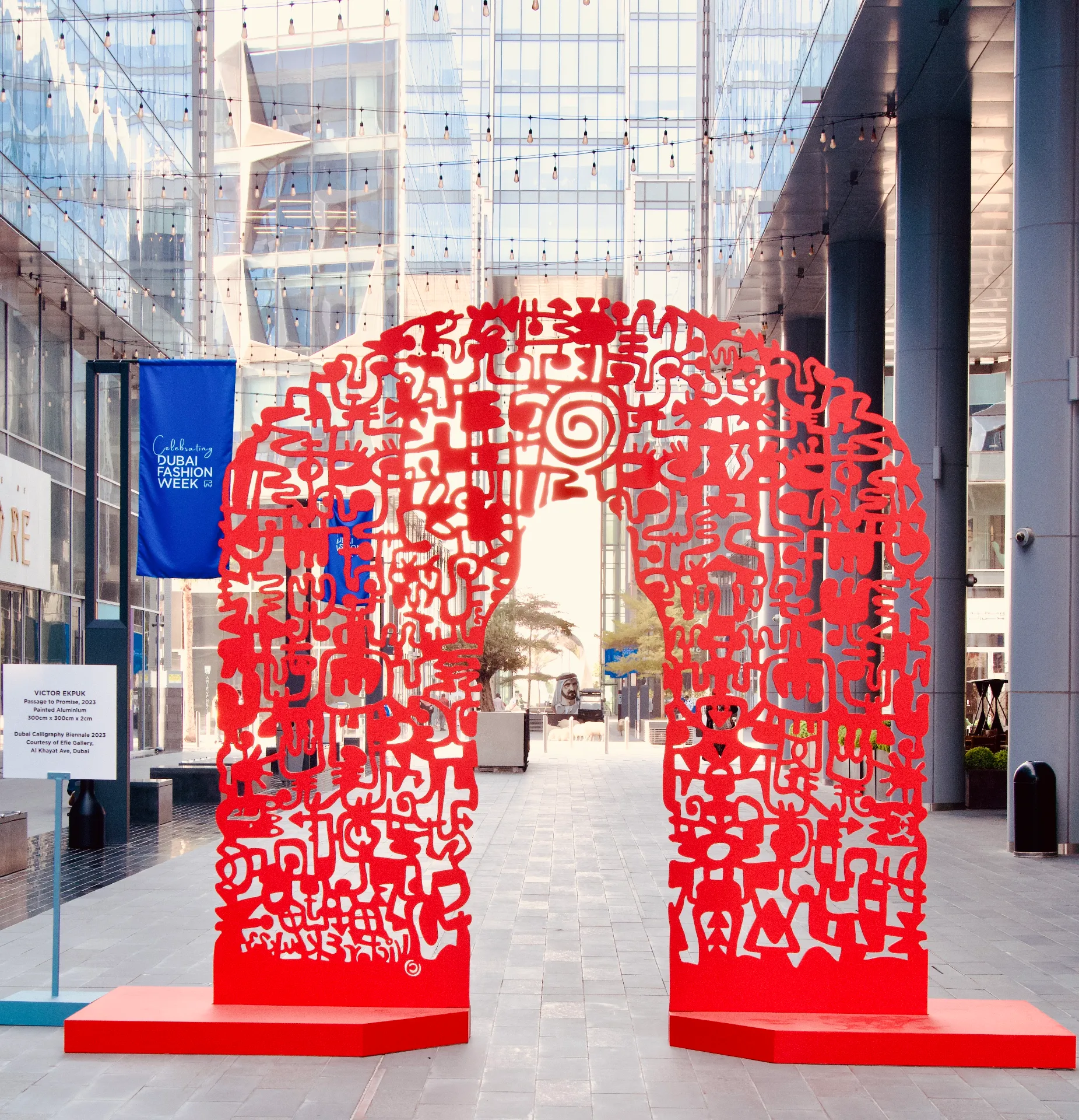 “Passage to Promise” c.2023, painted aluminium. Al Safa Art & Design Library, Dubai