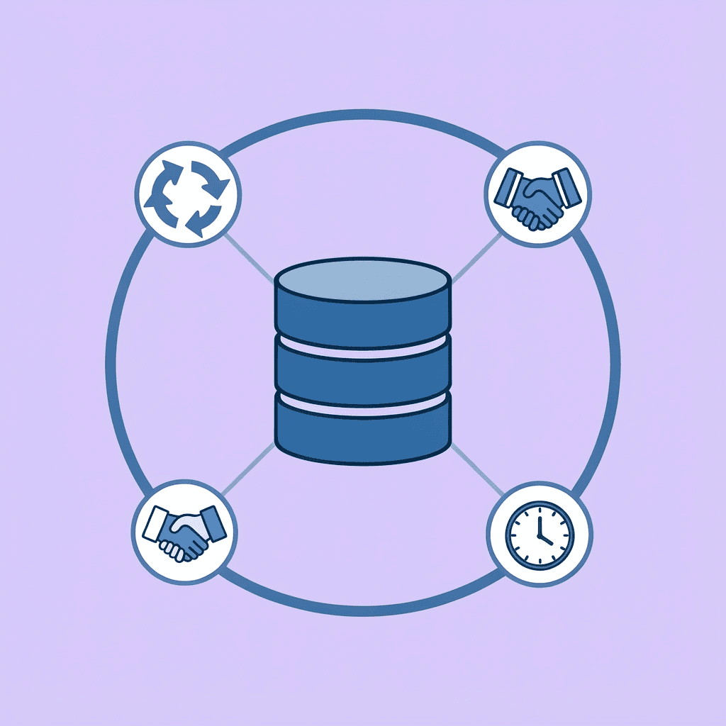 Central hub connected to four surrounding nodes representing teams, projects, relationships, and time
