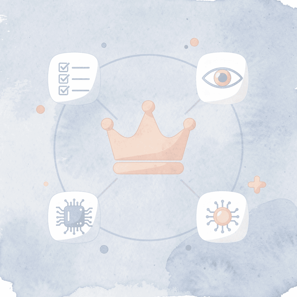 Icon hub showing AI governance surrounded by its four core pillars