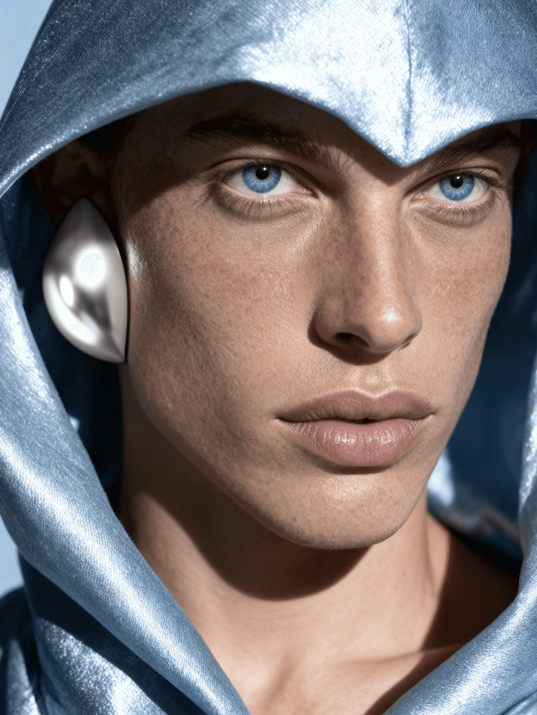 Man wearing blue cloak