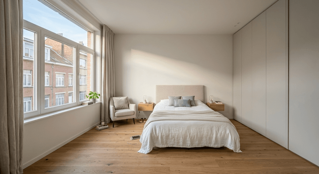 Chambre rénovée dans un appartement familial.