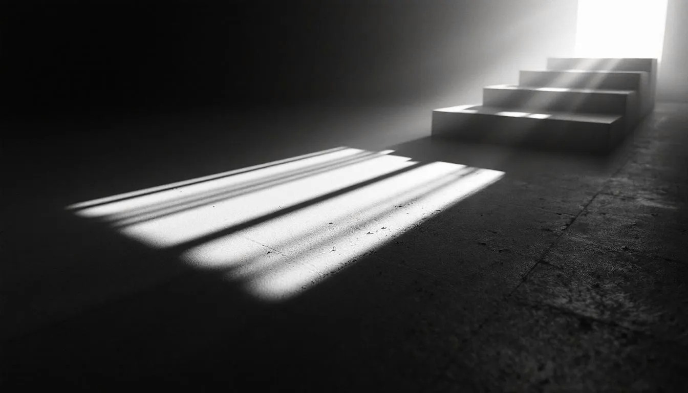 Heavy iron door opening to reveal a blinding white light