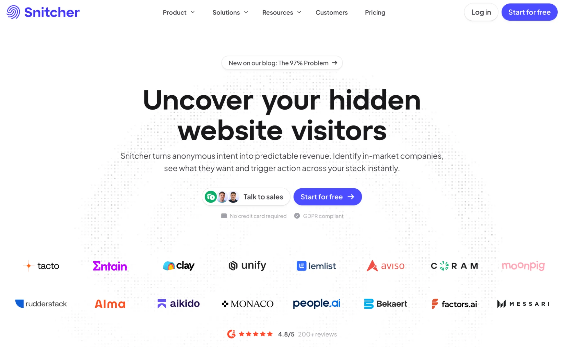 Snitcher homepage: website visitor tracking and B2B lead identification