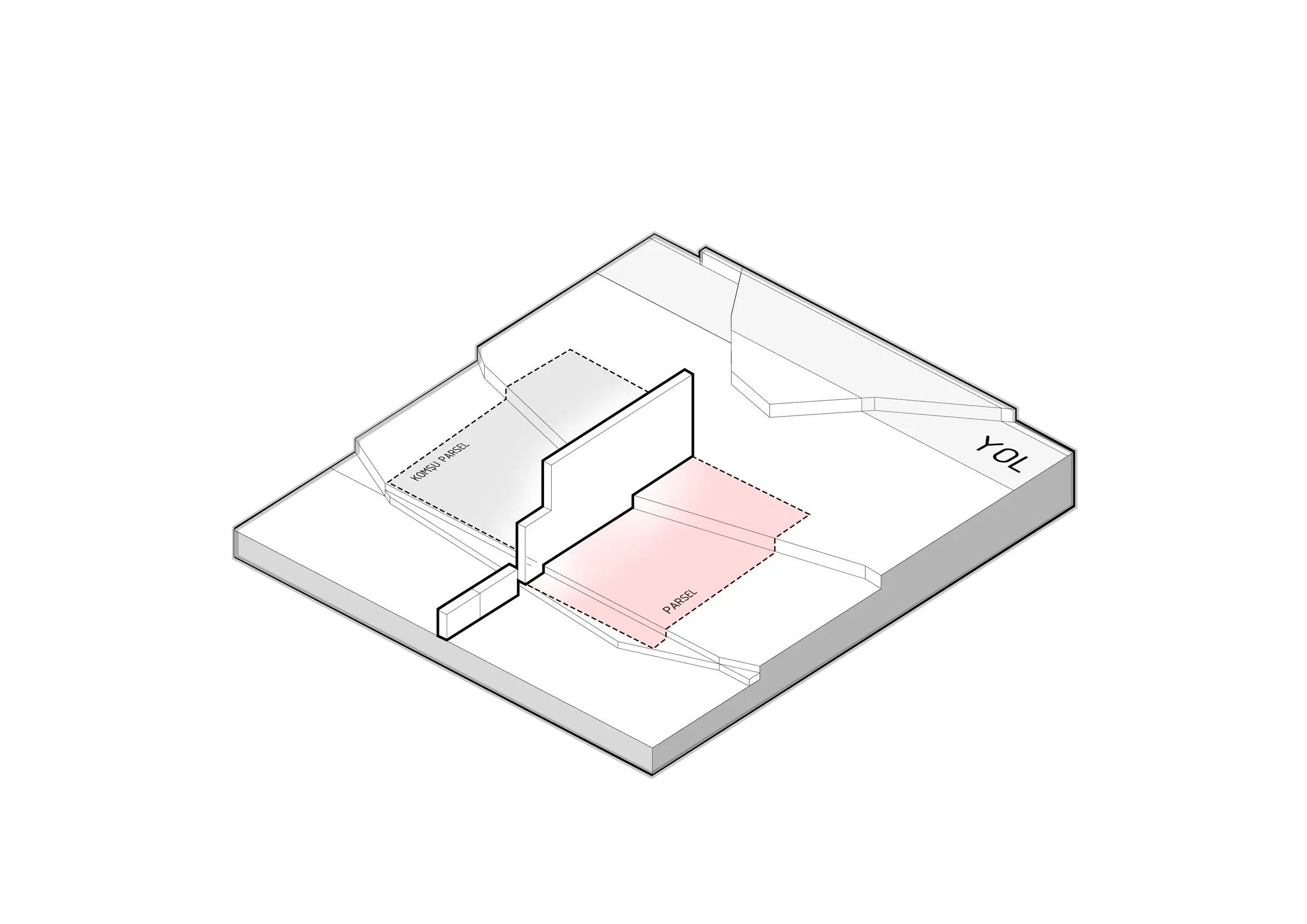 Diagram of the building mass developing on the site, step 3