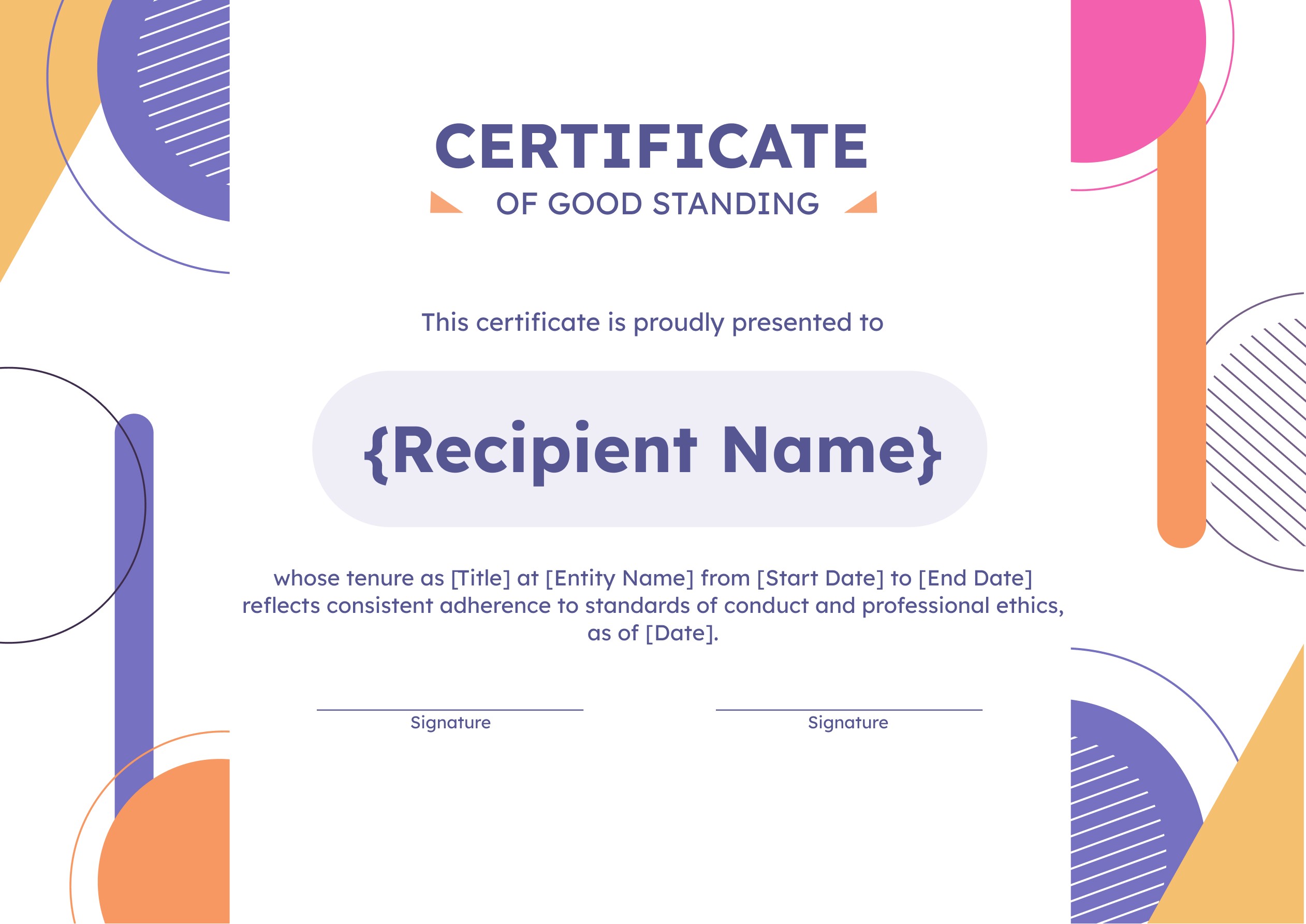 Wauld - Printable and professional good standing certificate template