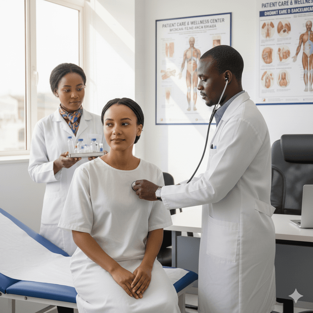 Doctor and patient in ophthalmologist's office