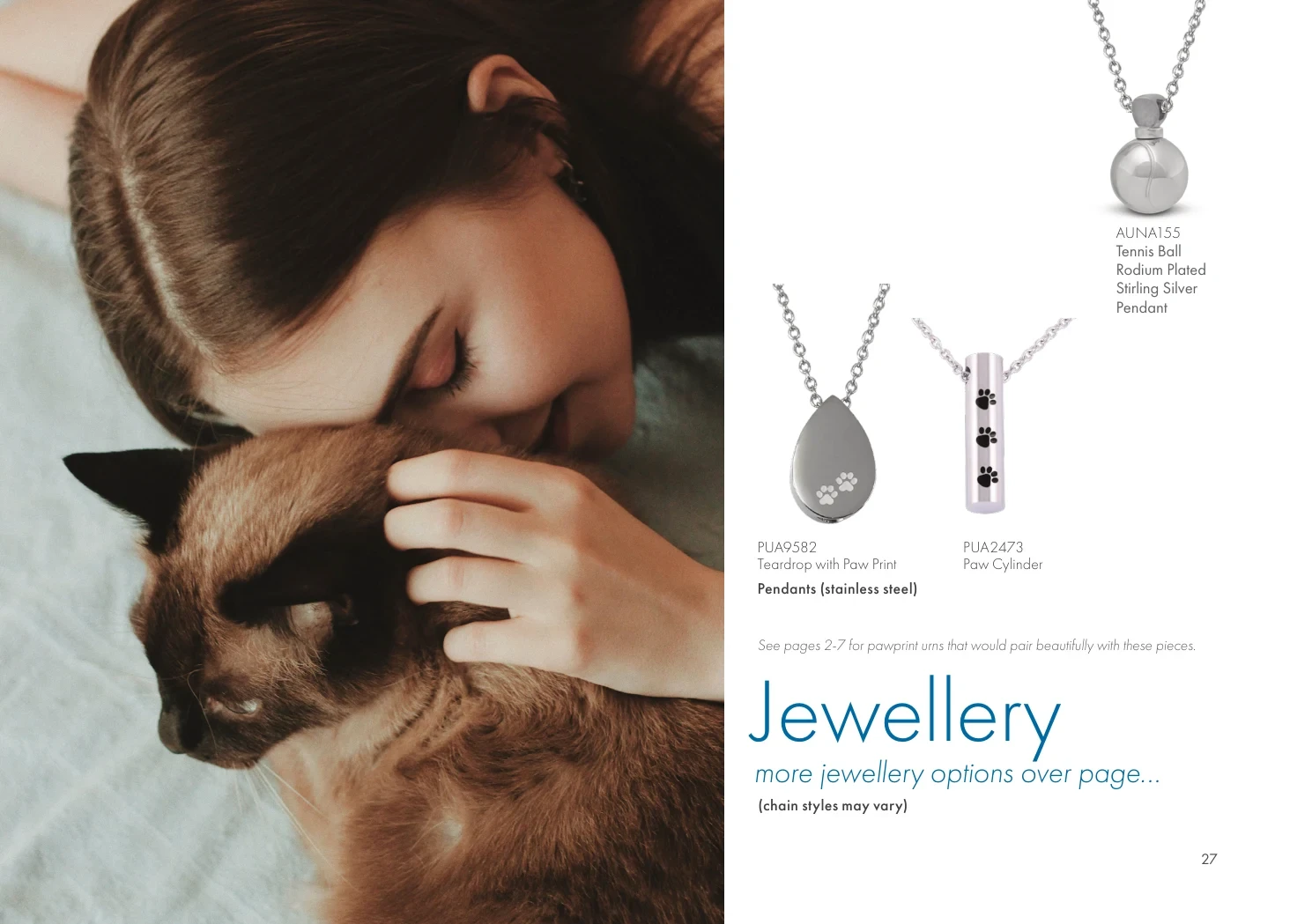 Paw Pendants & Keepsake Jewellery – product details and codes