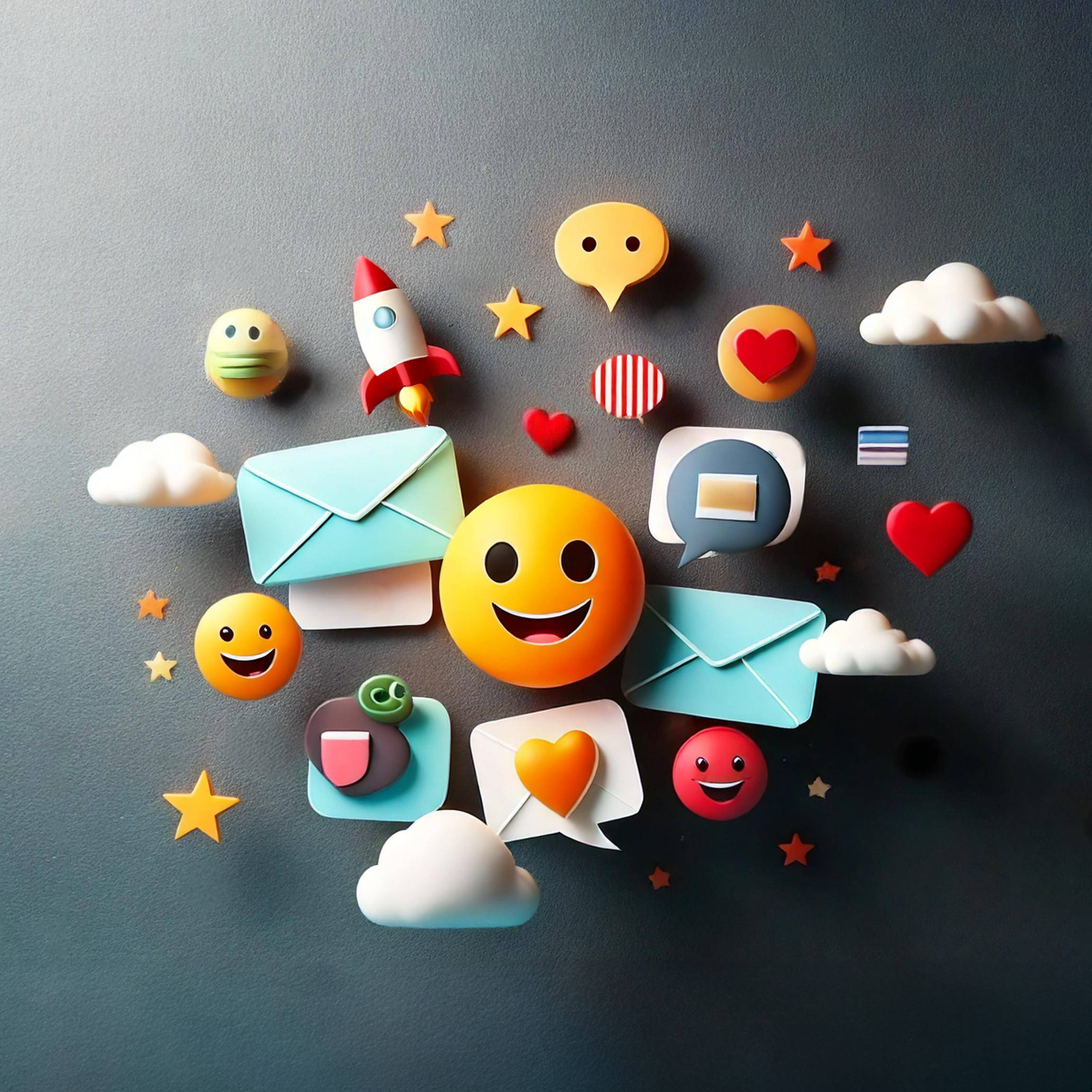 Emojis, Sprechblasen, Briefe, Wolken und Sterne.