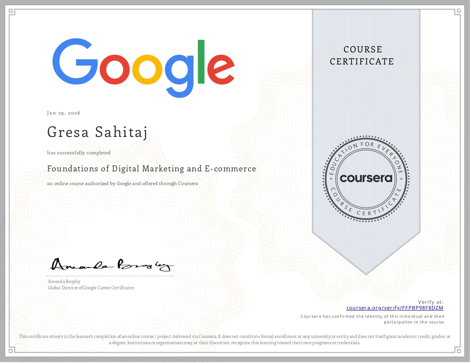 Certificate Google Skillshare
