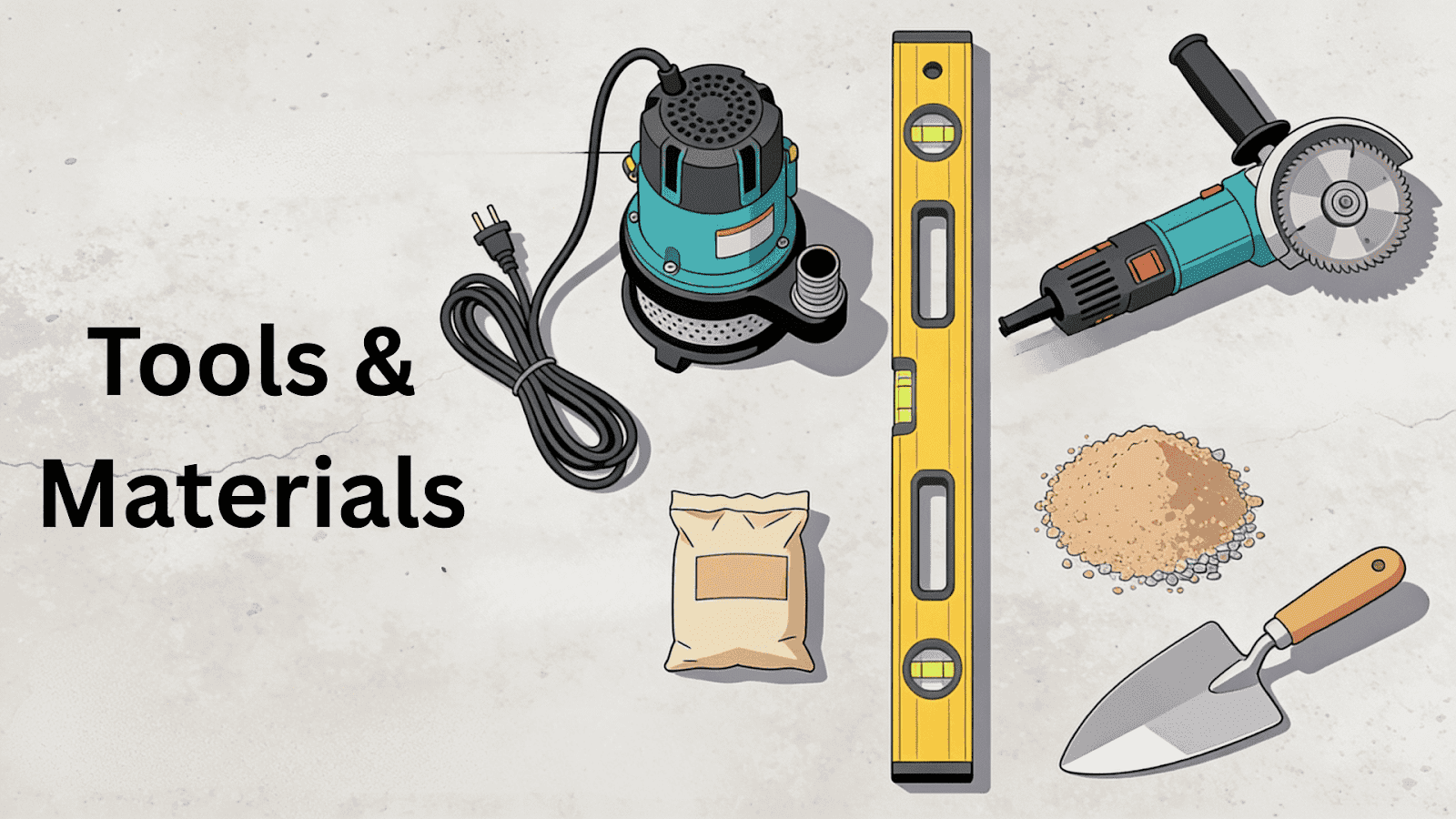 Tools and materials needed for converting a liner pool to fiberglass