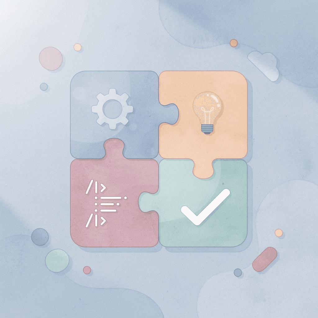 Scene of puzzle pieces fitting together representing AI and production integration