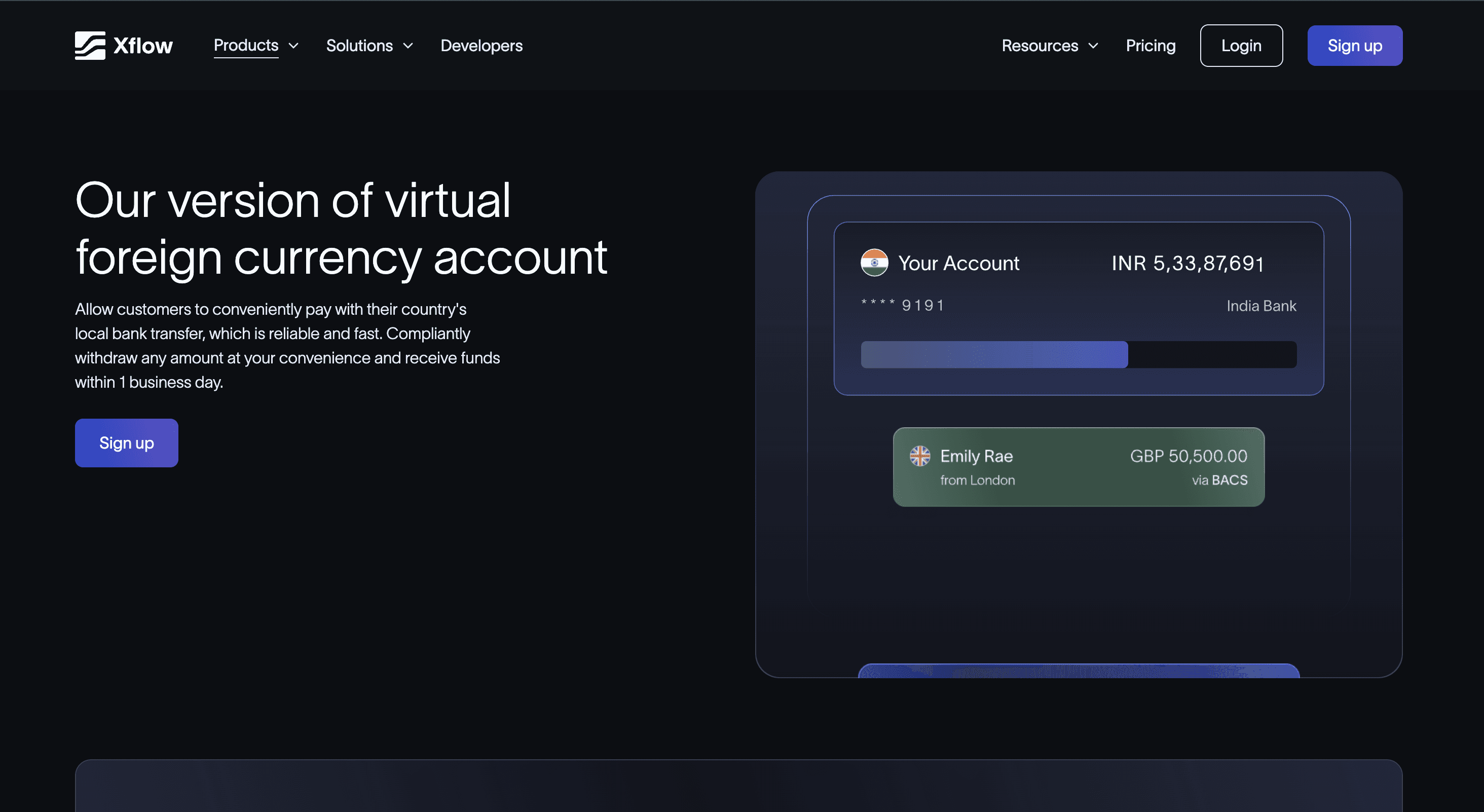 Virtual receiving account in Xflow
