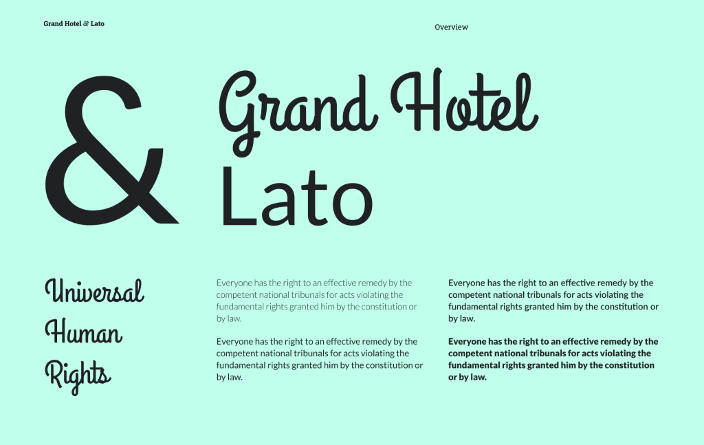 Best fonts for website Grand Hotel & Lato