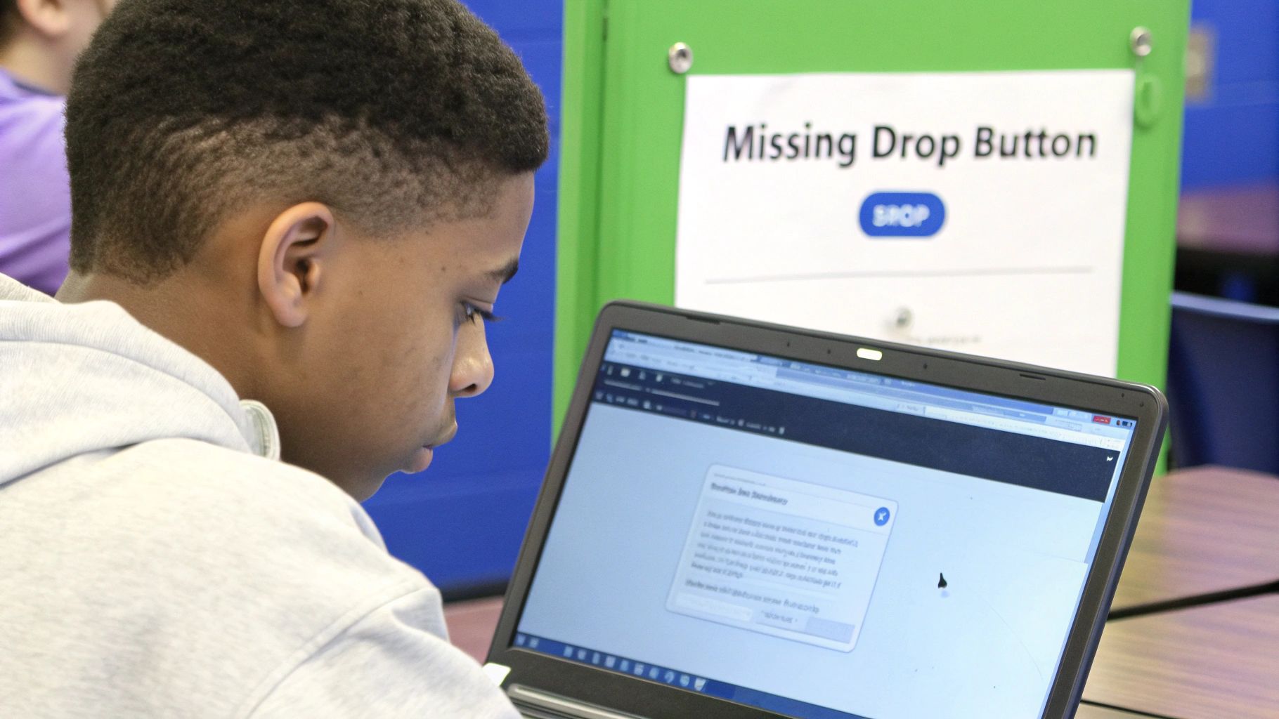 A person looking at a computer screen with a confused expression.