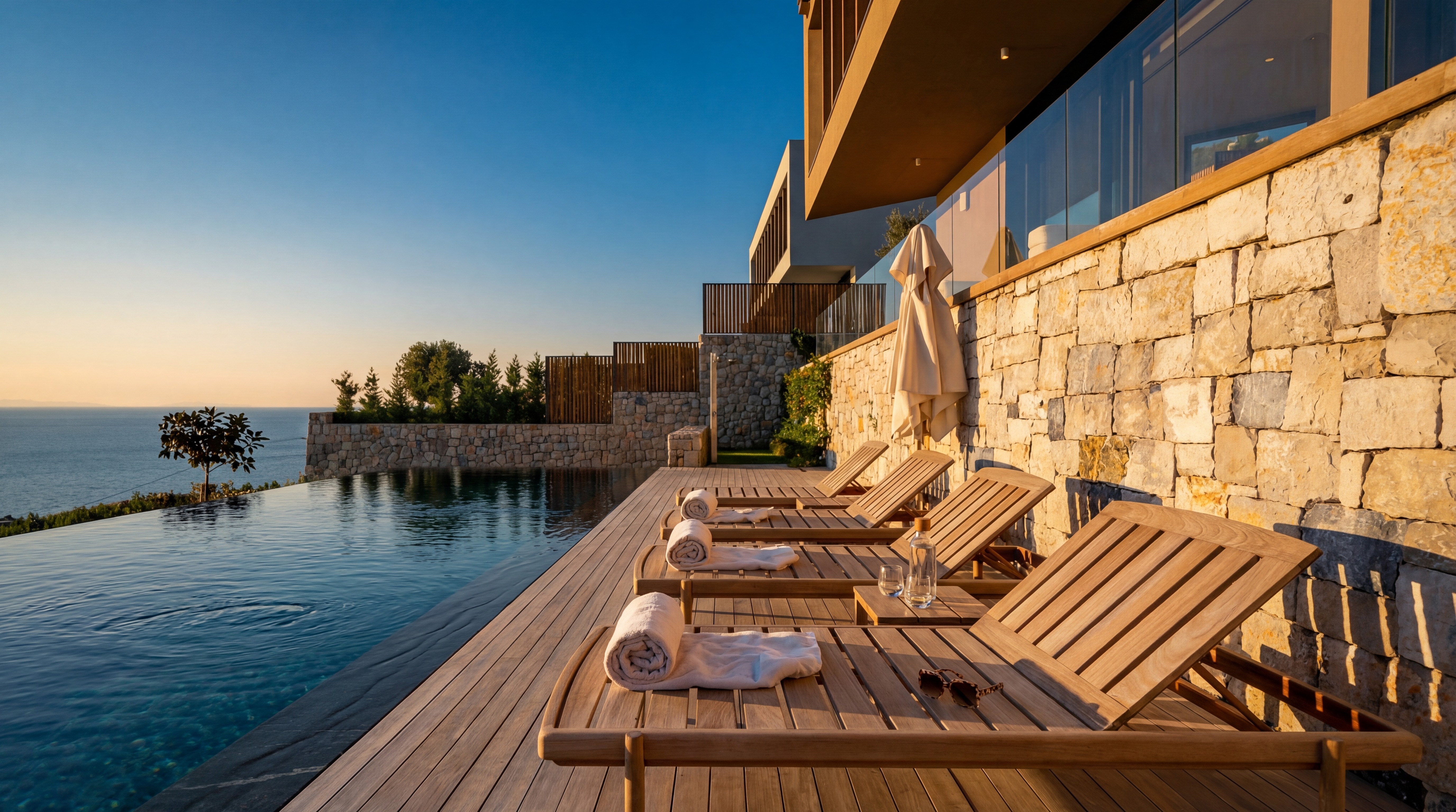 Six Senses Kaplankaya private villa Bodrum with sun loungers, pool terrace, and panoramic sea views