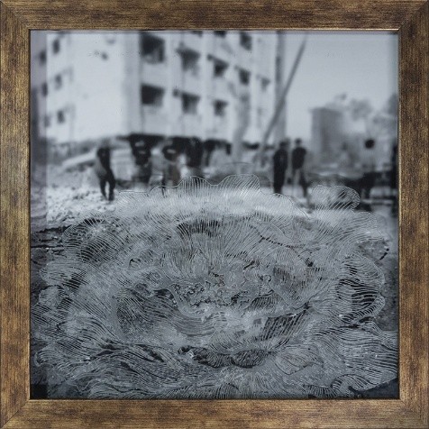 herd of sheep on road painting