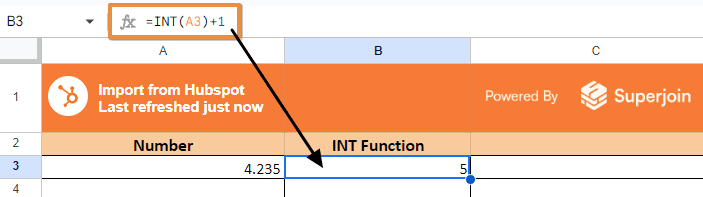 =INT(A3) + 1