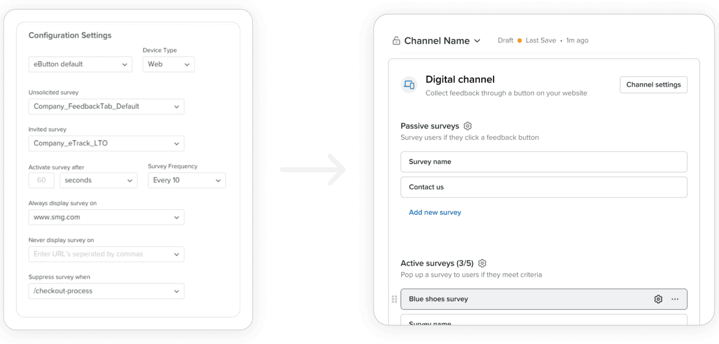 A before and after image of the survey settings page