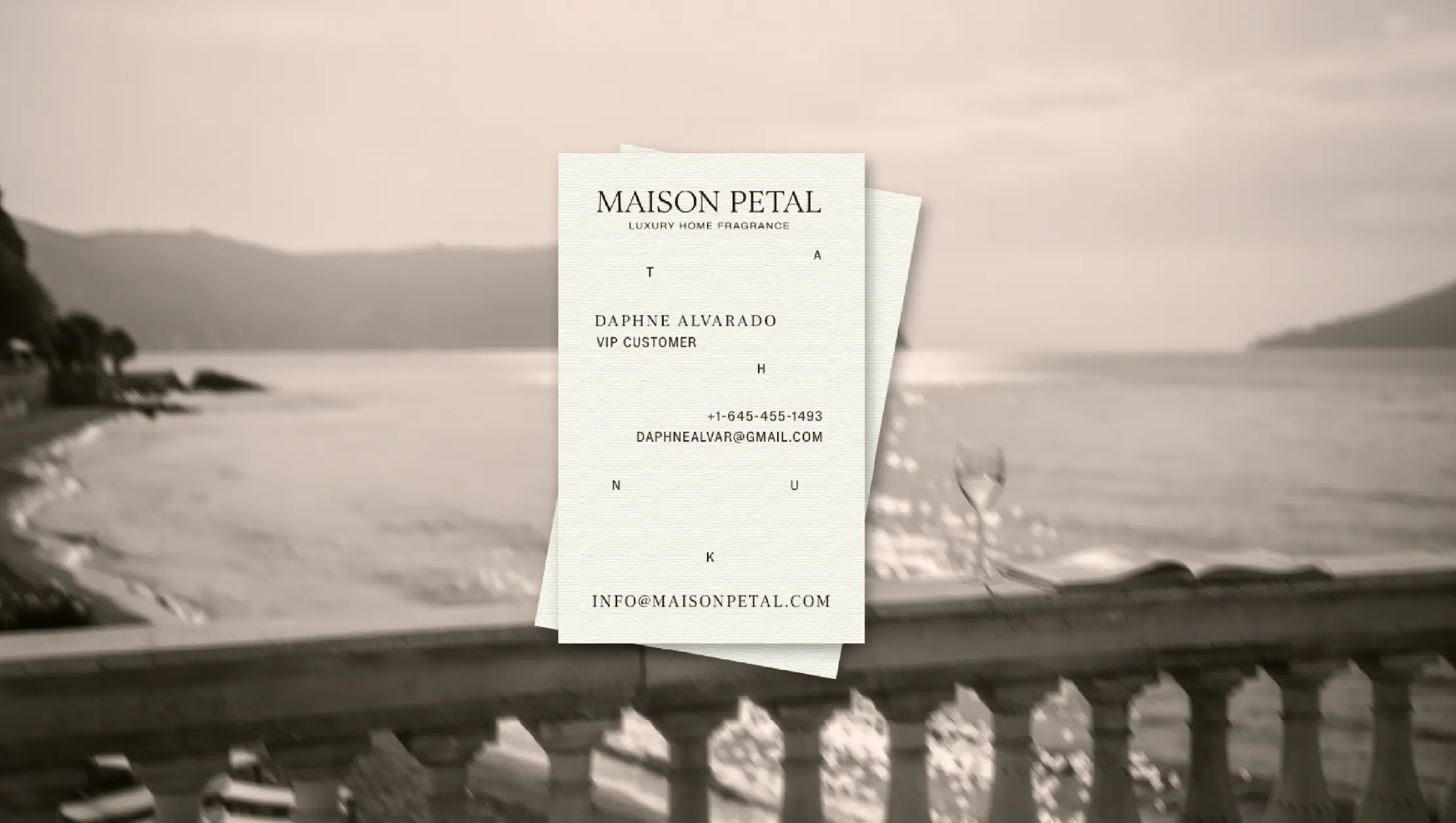 Business card design for Maison Petal luxury home fragrance brand collateral