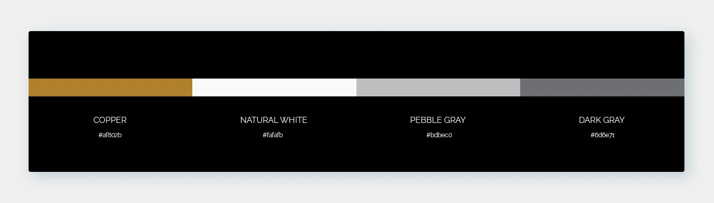 Walden Pure website color palette with gold, white, gray, and black.