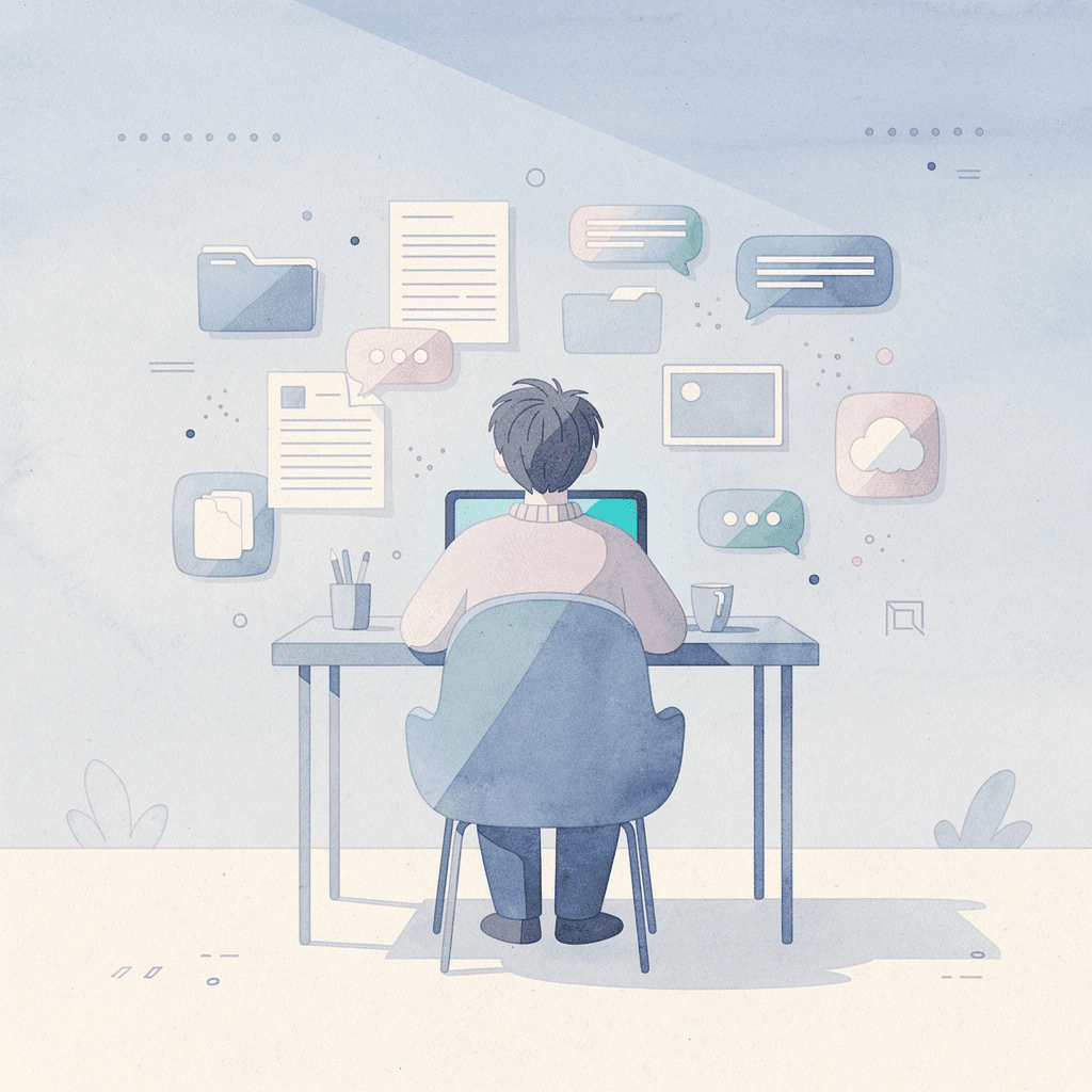 Illustration of a remote worker at their home desk surrounded by work from home swag and gifts
