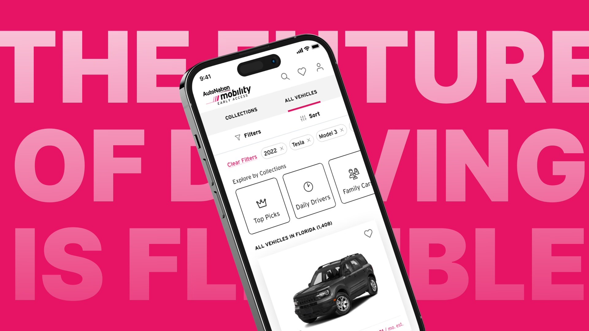 Case study thumbnail displaying web and mobile app screens for subscription-based vehicle service