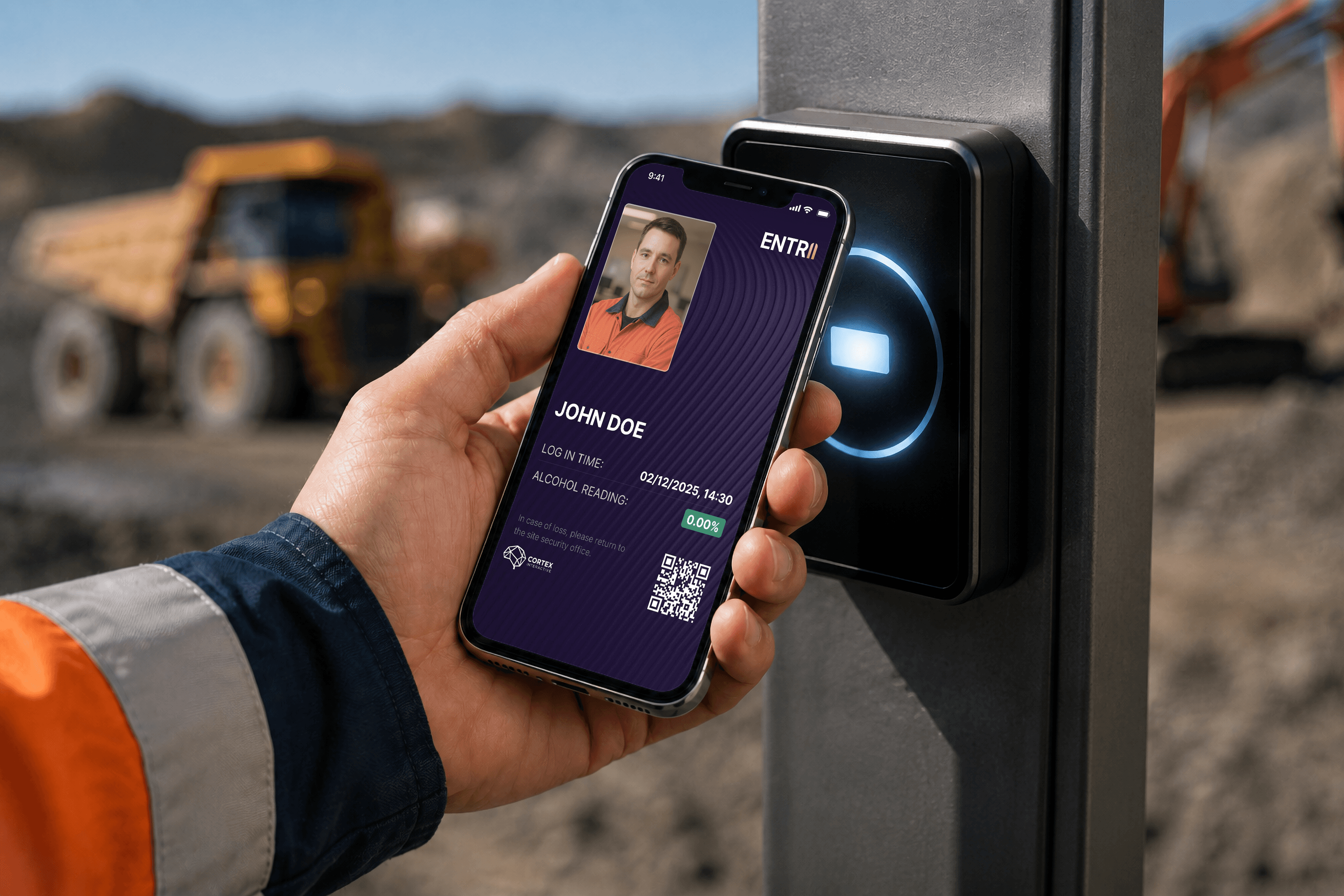 A worker presenting a digital credential at a site access reader