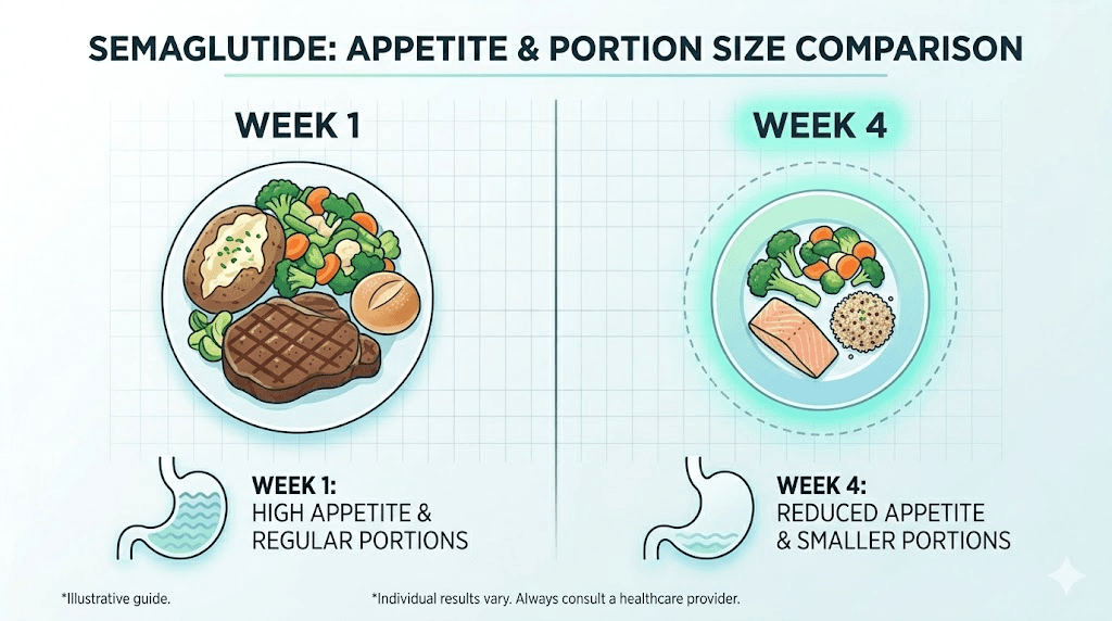 Semaglutide appetite and portion changes during first month