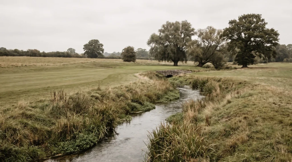 A stream running through open parkland