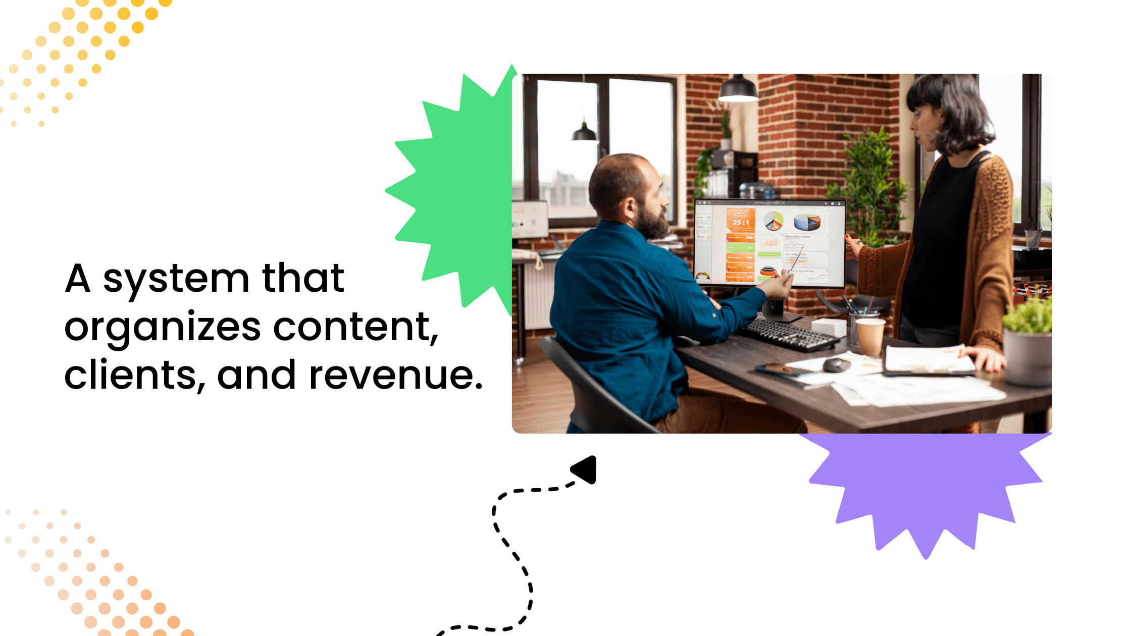 Coach organizing content and client data on desktop, showing a system that manages content, clients, and revenue in one place.