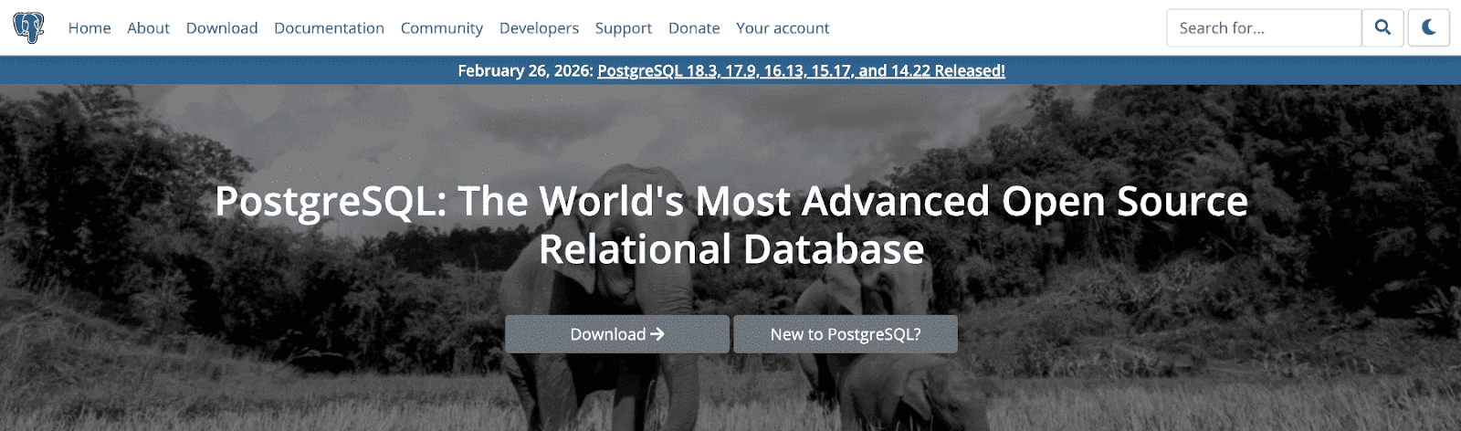 PostgreSQL homepage