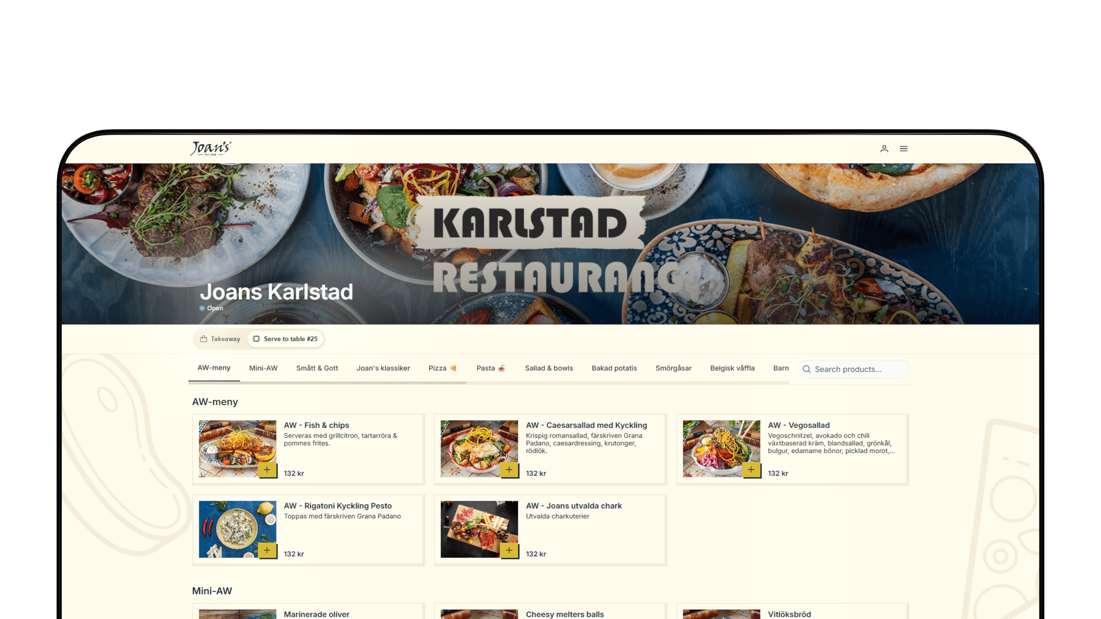 Karlstad Restaurang website showcasing menu items and food photography.