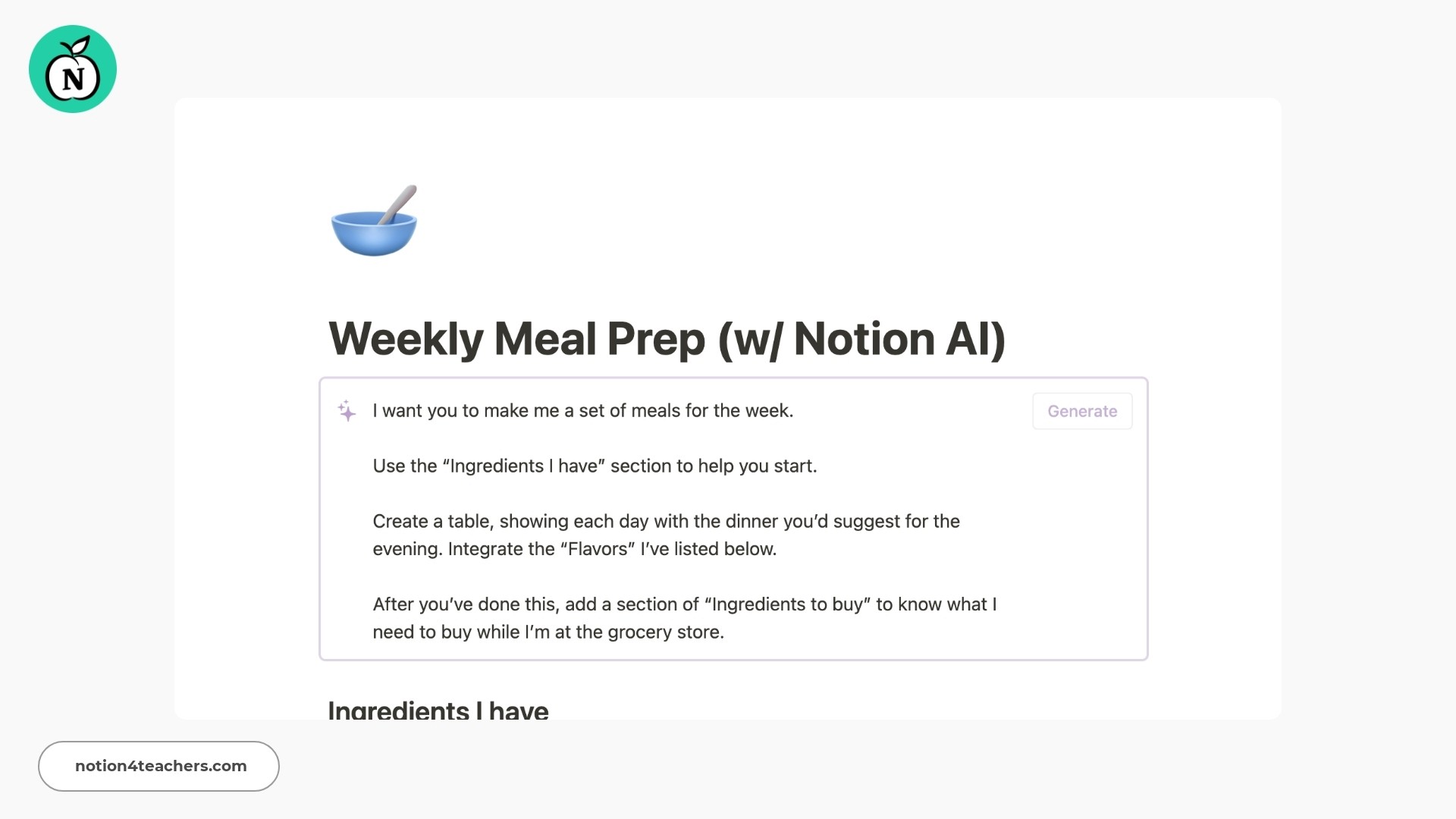 AI Weekly Meal Prep Planner 2024 Template