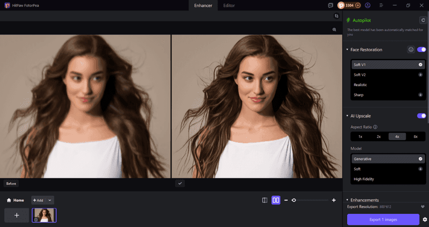 HitPaw FotorPea photo enhancement result comparison
