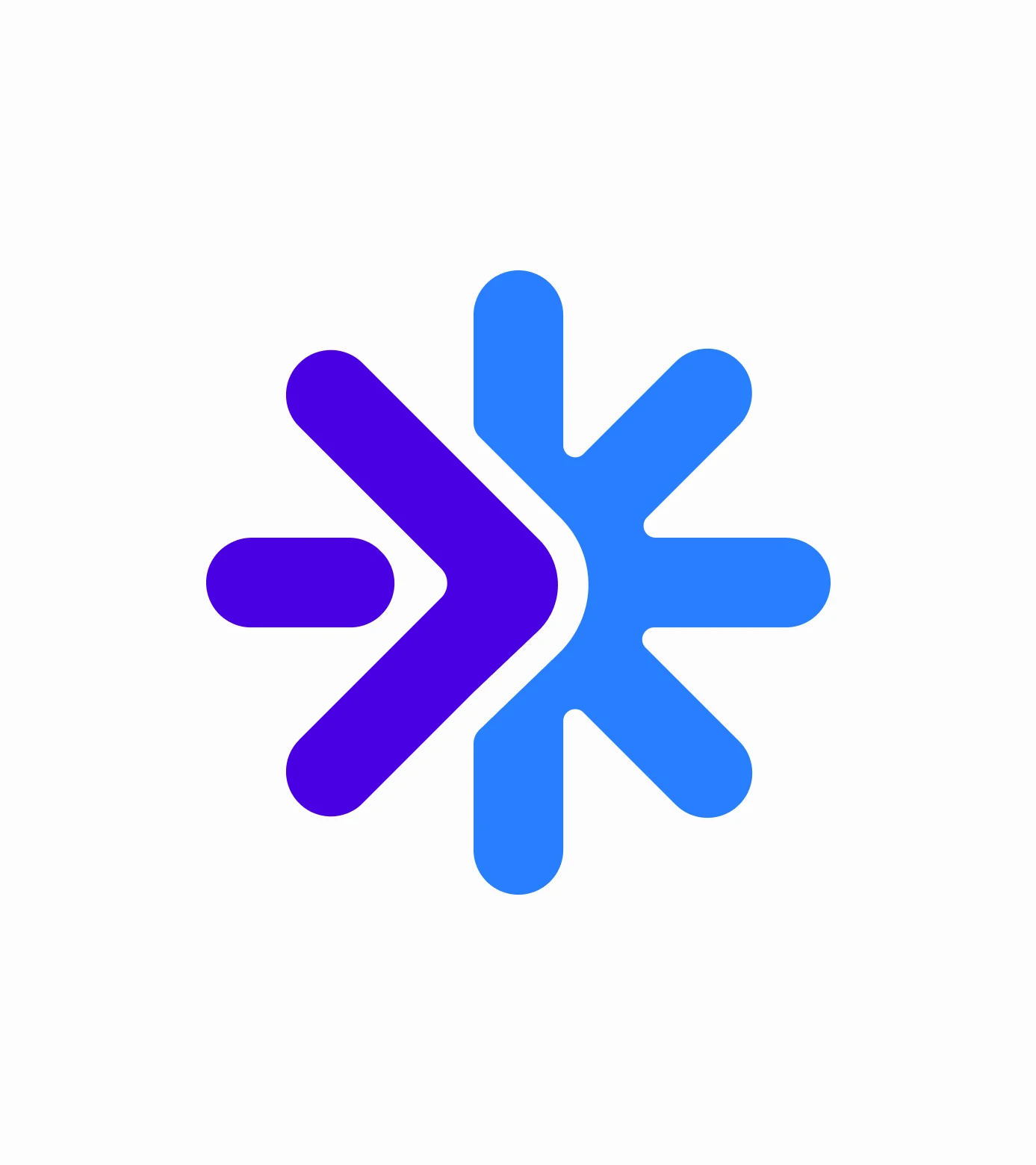 Ícone da Inspire Seguros em azul e roxo, com símbolo de seta apontando para a direita combinado com asterisco