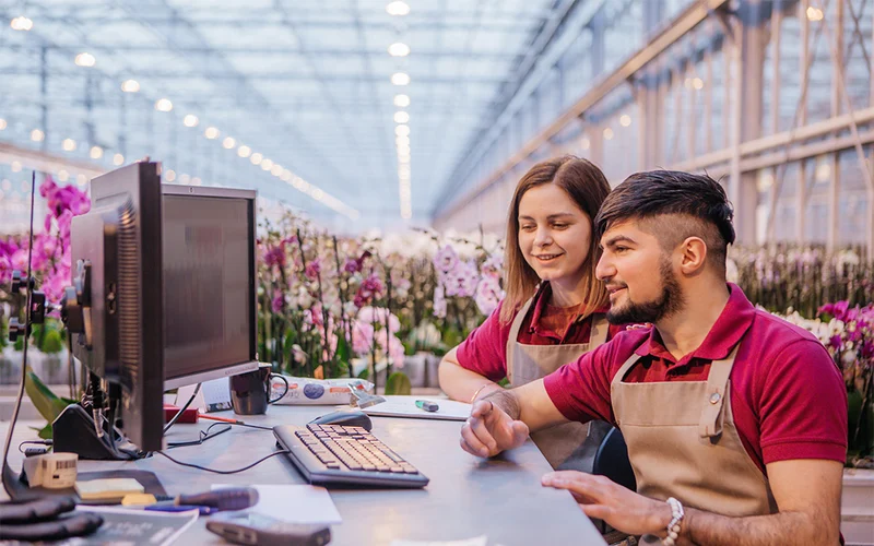 Kwekers zitten aan een bureau opties te bespreken