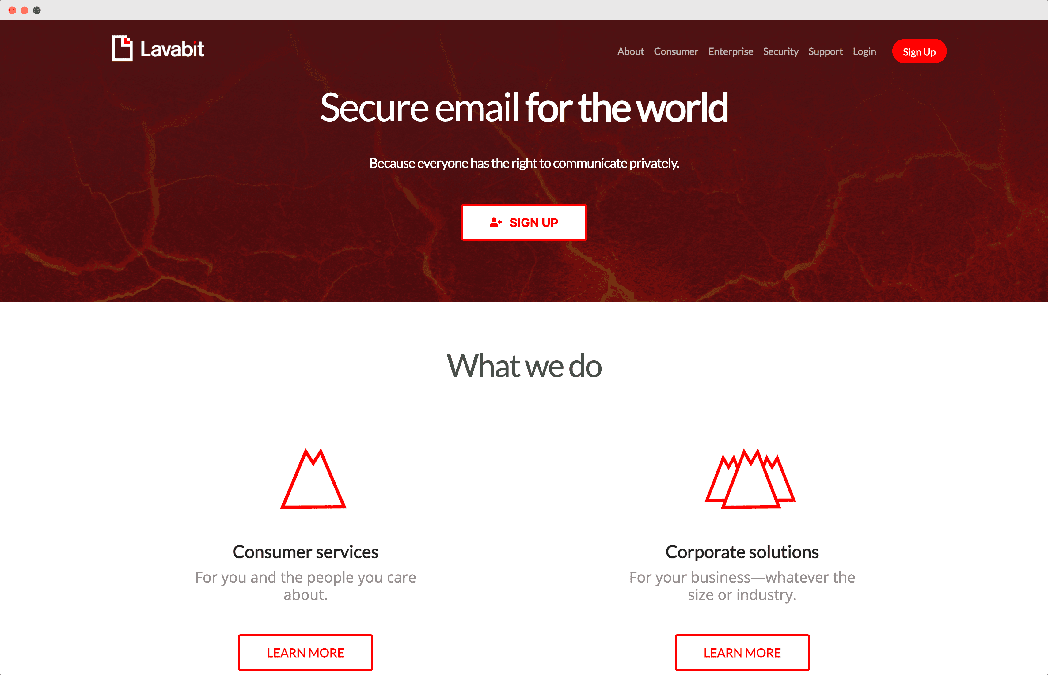 a screenshot of lavabit mail landing page