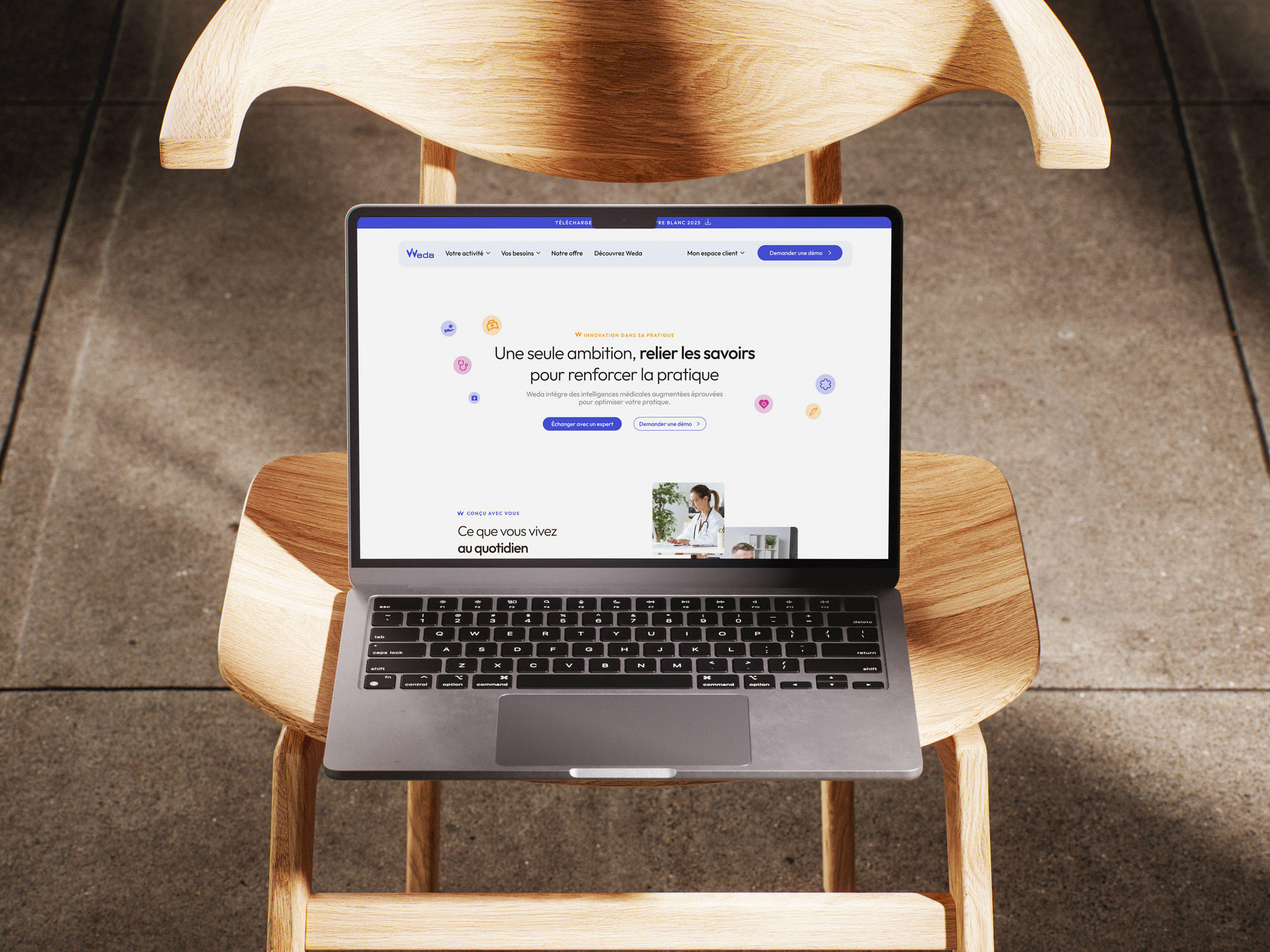 Écran d'accueil de l'application Kitchef avec logo et options de navigation.