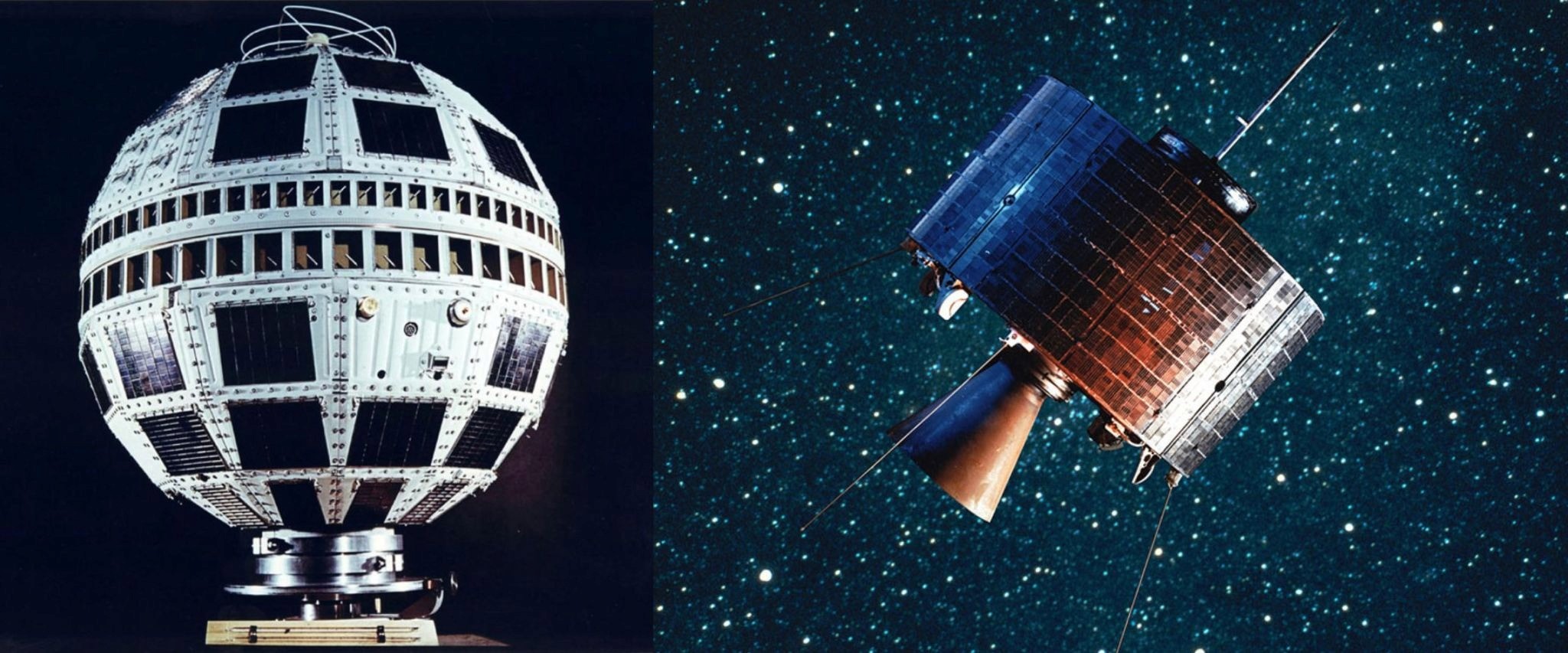 Telstar 1 (left) and Syncom 3 (right).