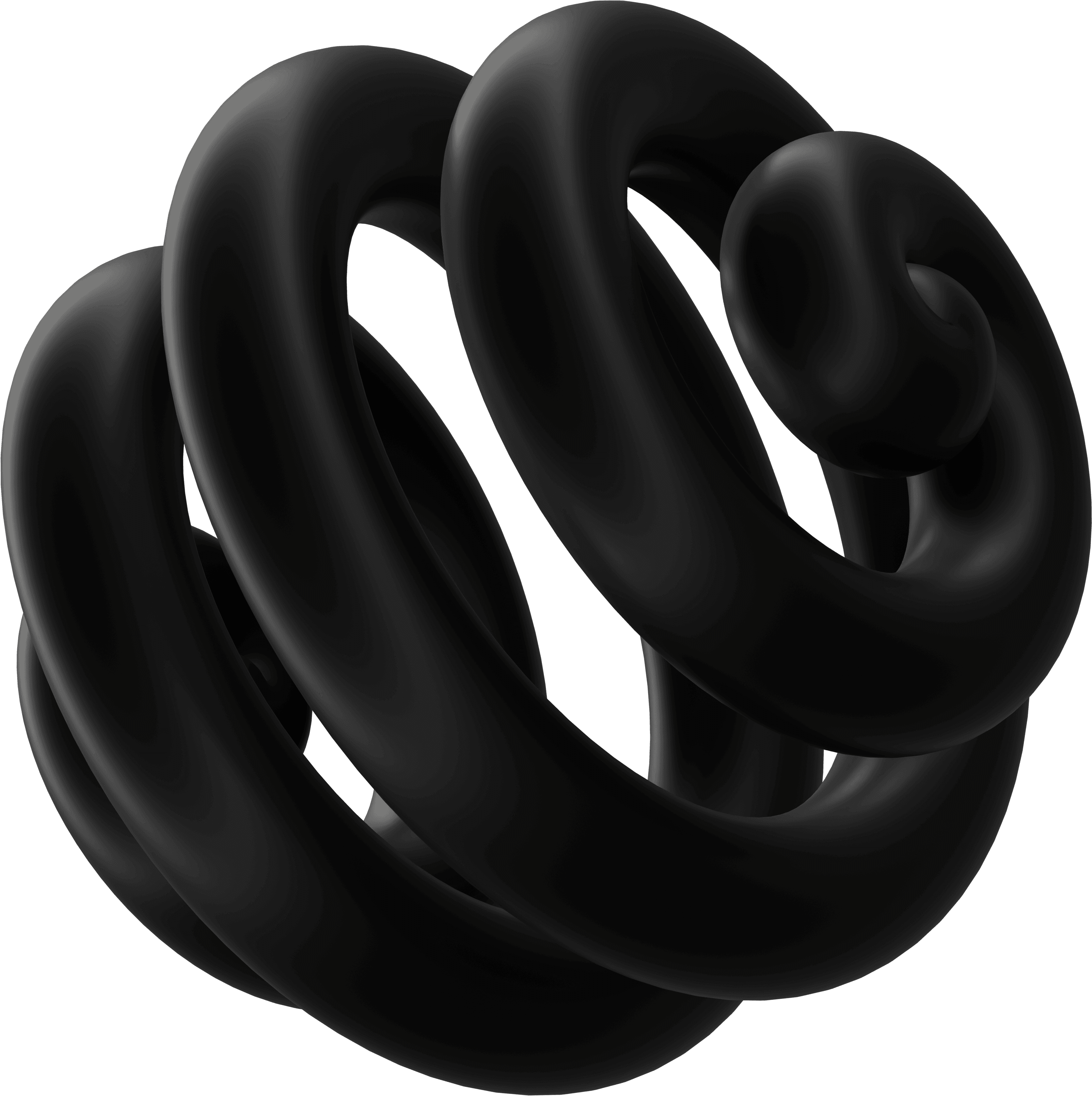 Black abstract intertwined shapes on a solid black background forming a circular pattern.