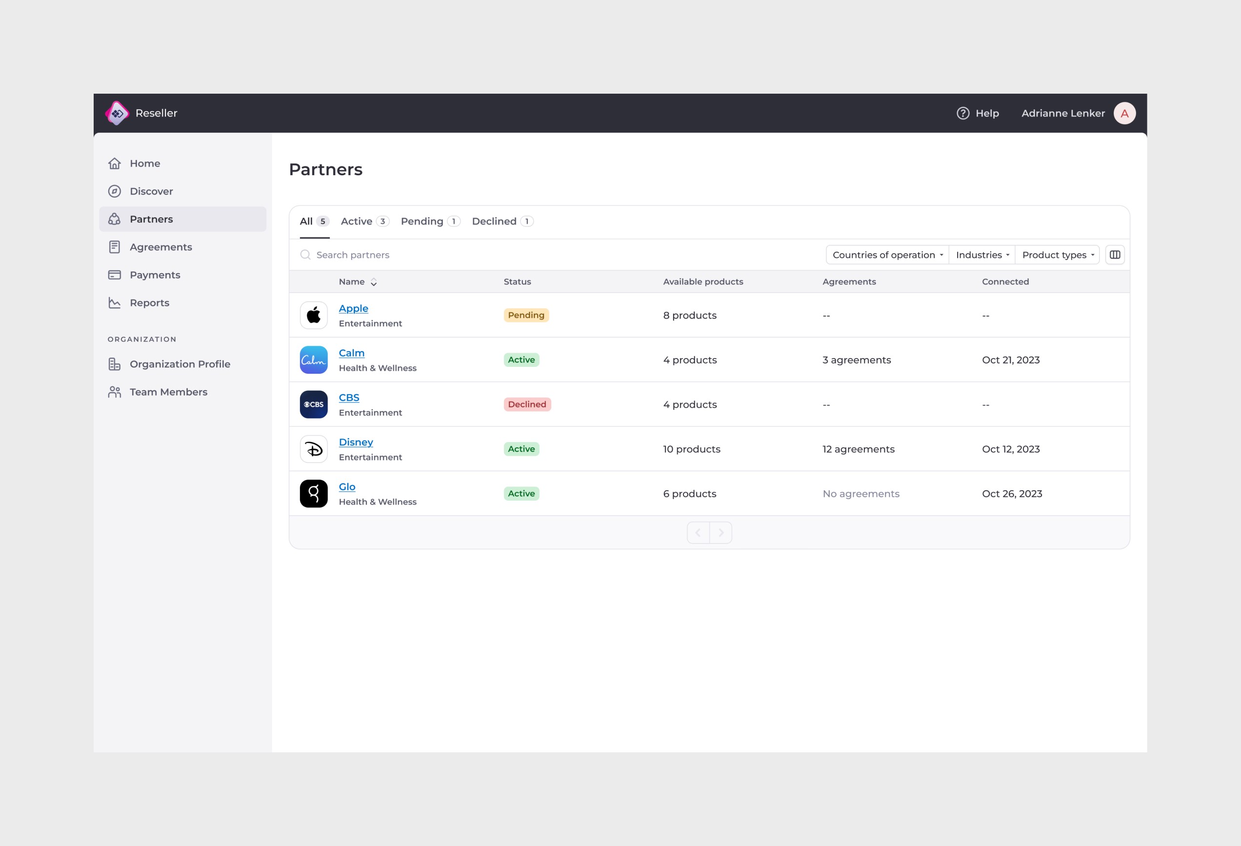 Reseller view - Partners (desktop).