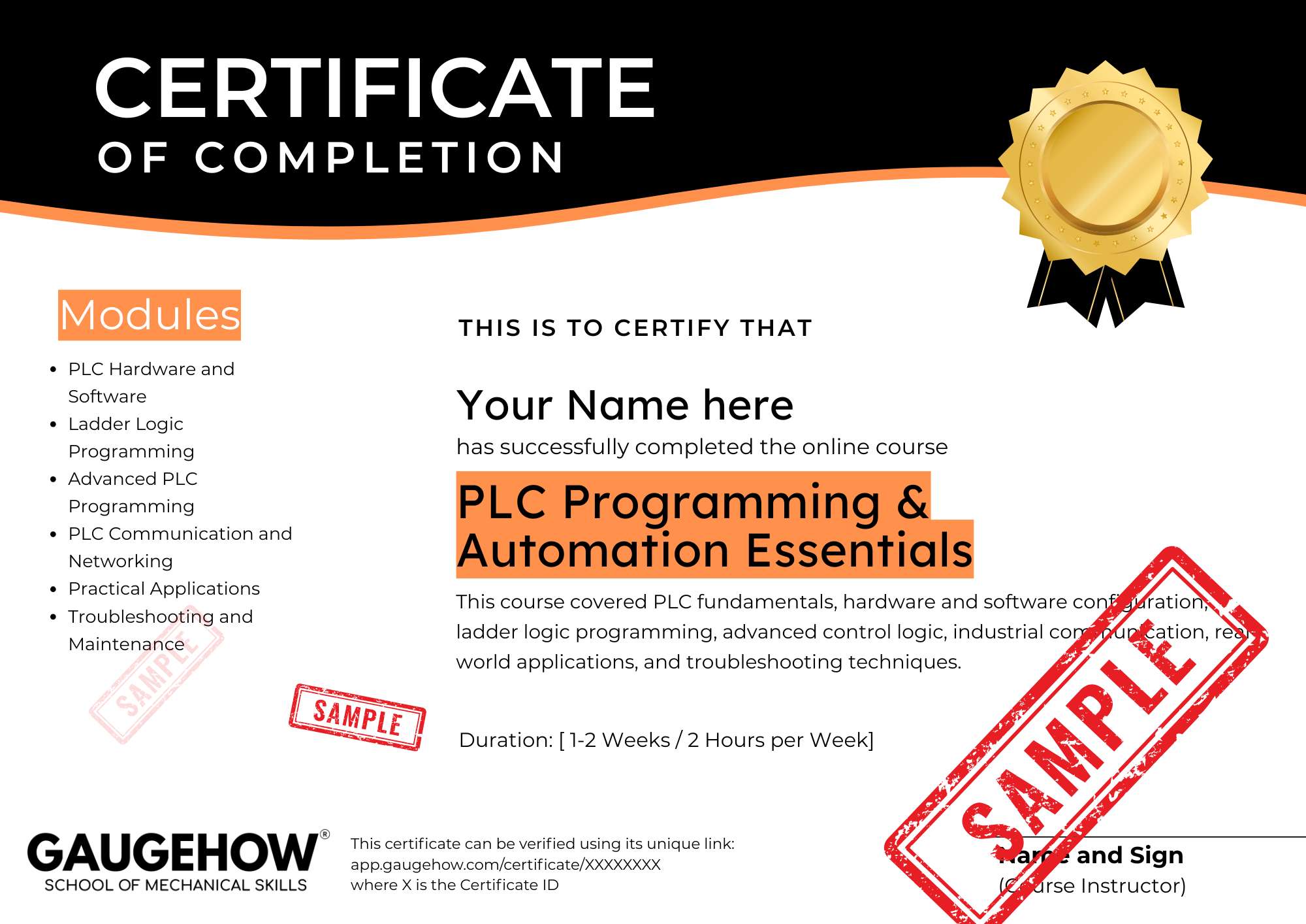 plc programming course certificate