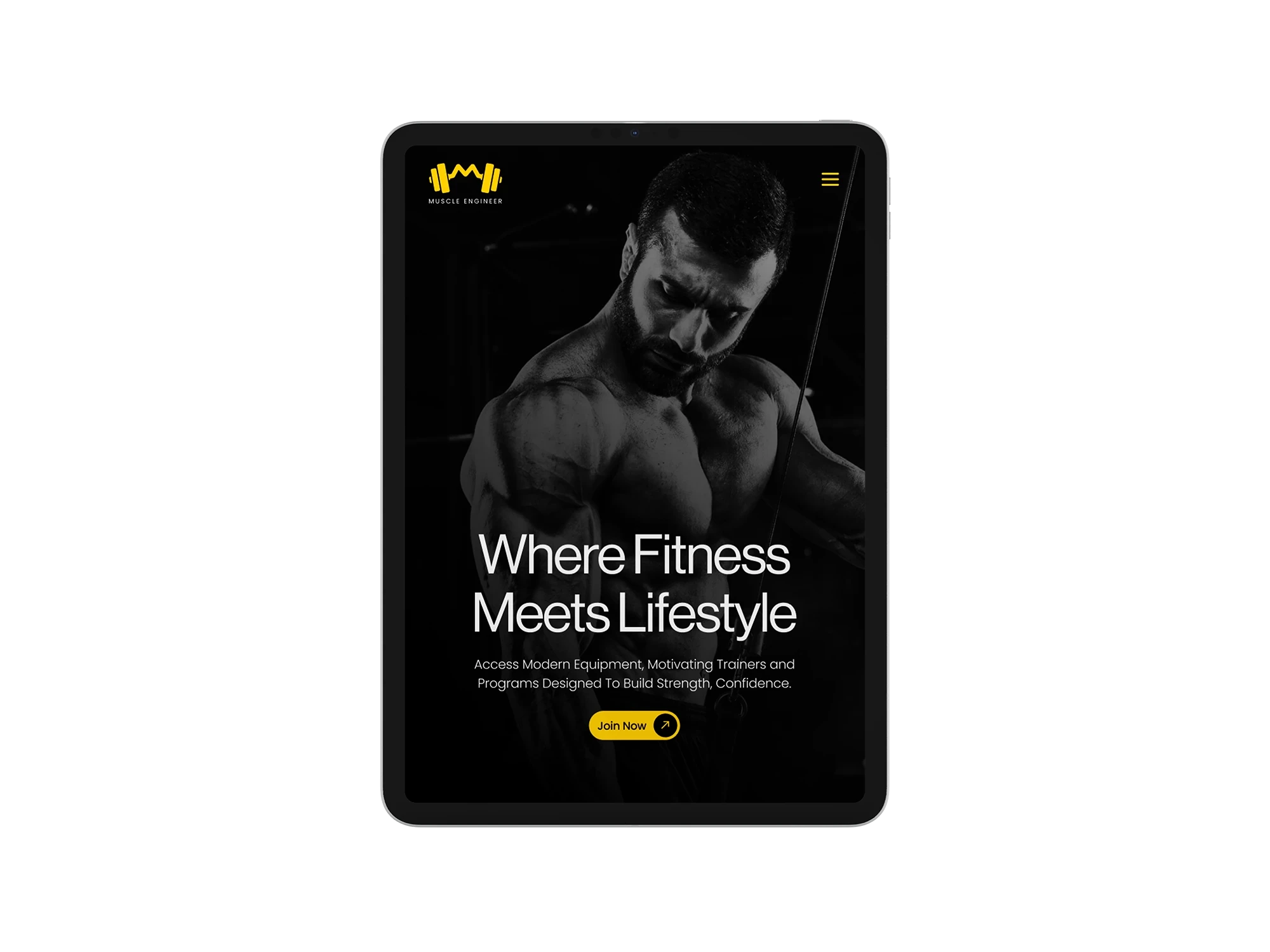 Muscle Engineer responsive website design adapted for tablet screen for fitness platform