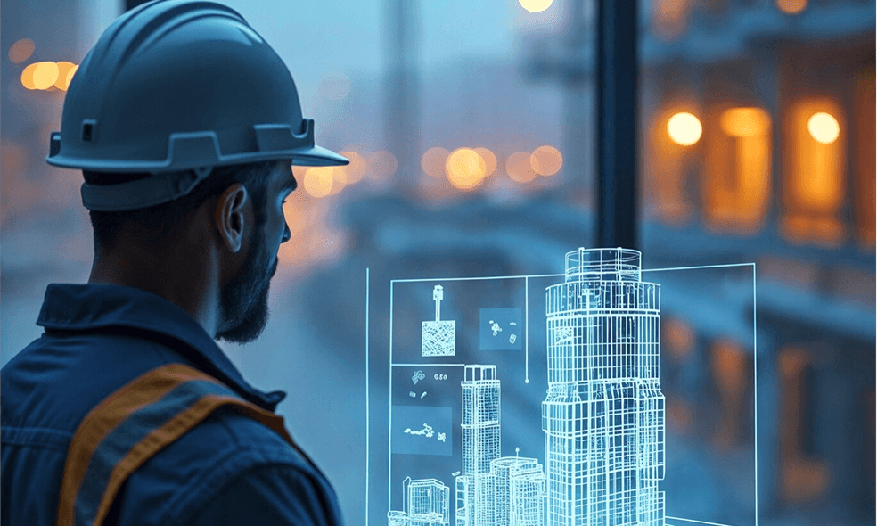 Man watching digital building in dashboard