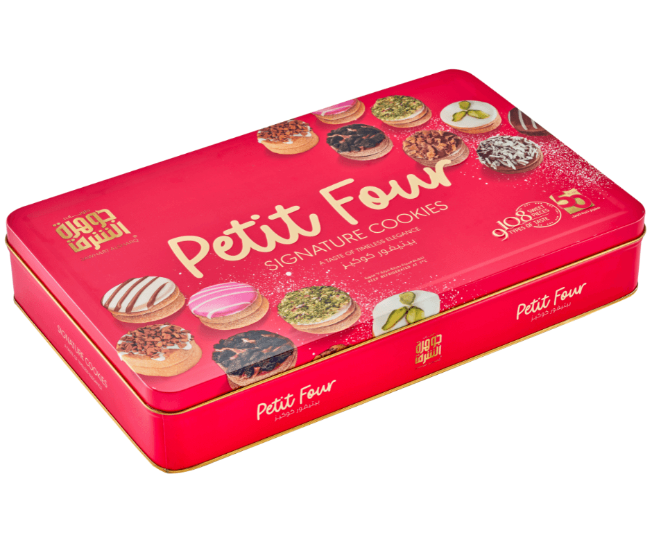 Petite Four Signature Cookies assortment tin, front view