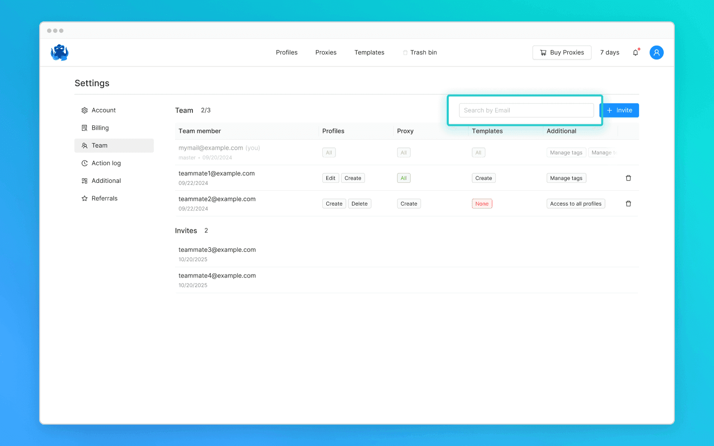 Tìm thành viên trong nhóm bằng email