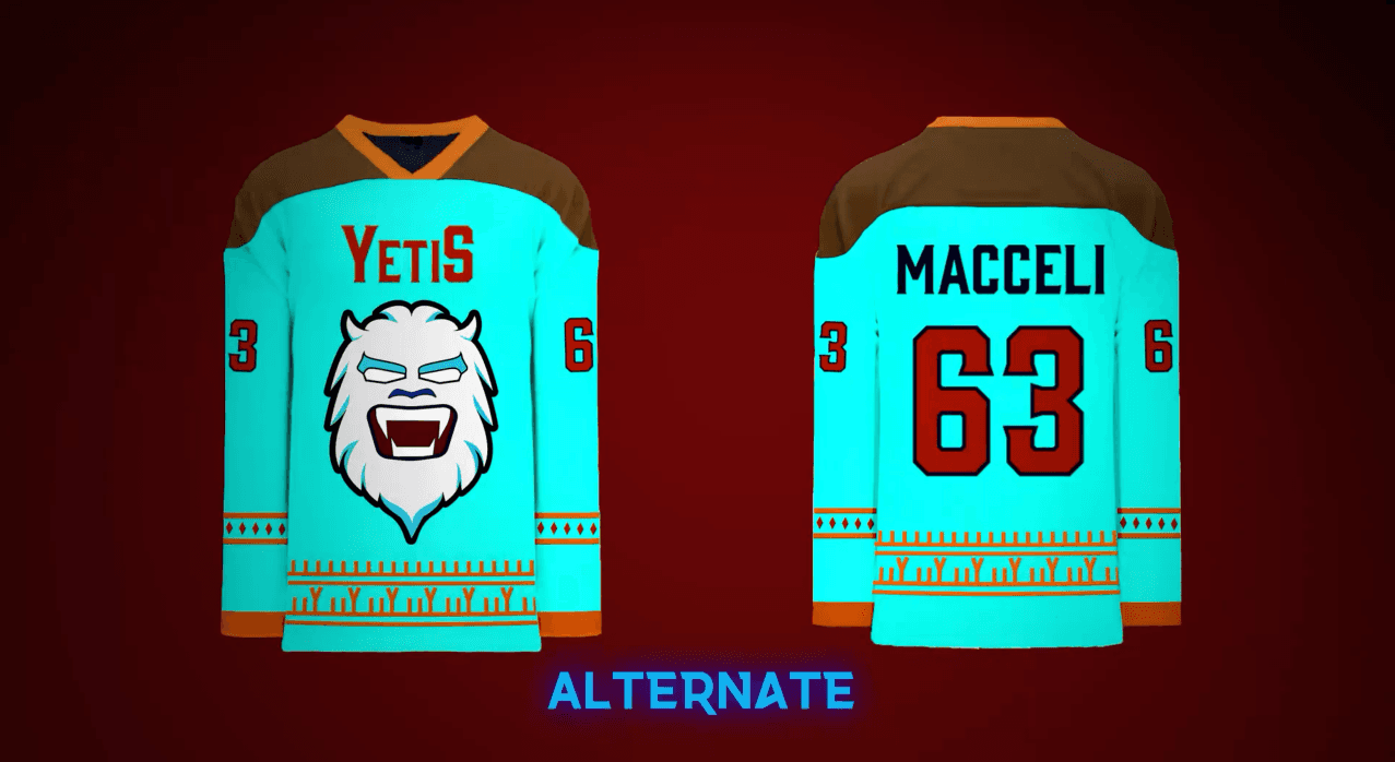 An image of the alternate jerseys for the Alaska Yetis.