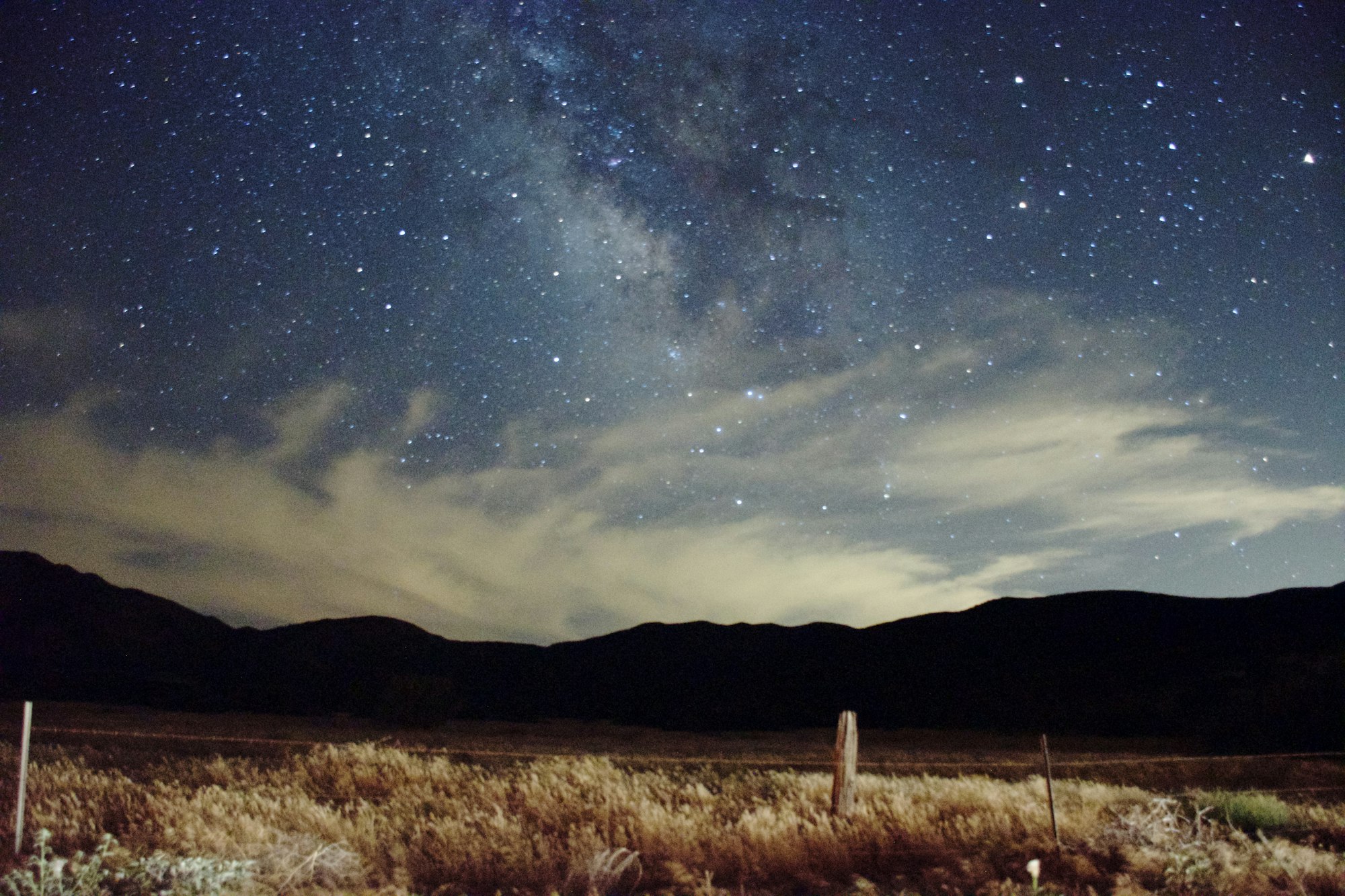 The Milky Way over a field at night