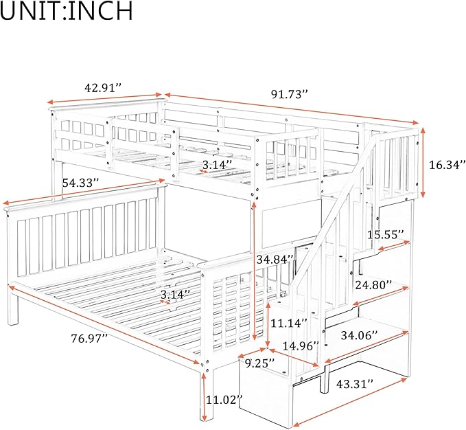 The white twin over full bunk bed offers a sleek and contemporary look, ideal for productivity.