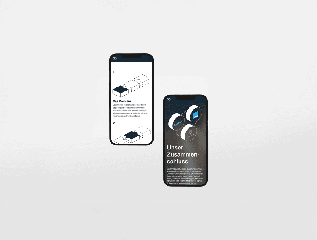 Ein Webseiten-MockUp der BackOfficeDigital-Seite auf dem Handy